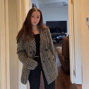 Tommy Hilfiger Black & White Houndstooth pea coat